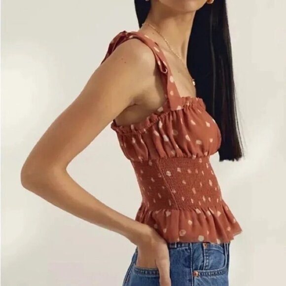 Aritzia Wilfred Ballad Camisole Tank Top Polka dot Crop Smocked chiffon Orange - Picture 9 of 11